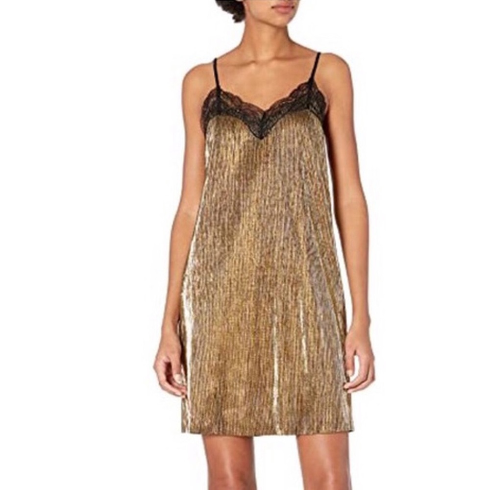 Gold pleated slip dress